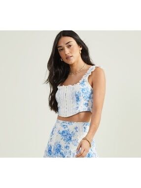 Altar’d State Lacianne Crop Top S Blue White Floral Lace Corset NWT $80